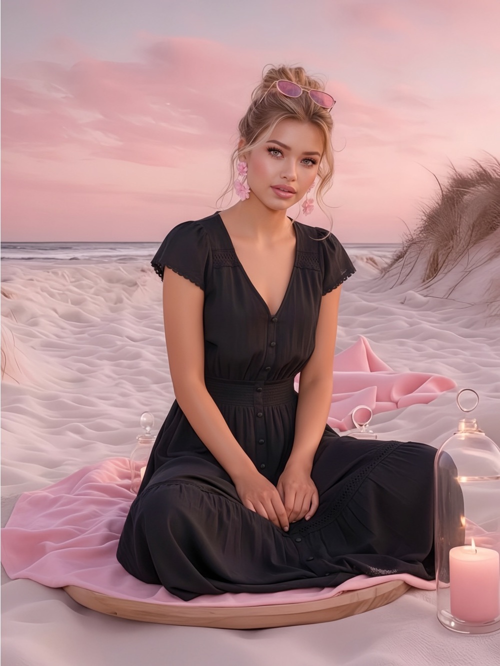 Wonderly Black Maxi Dress with Button Front